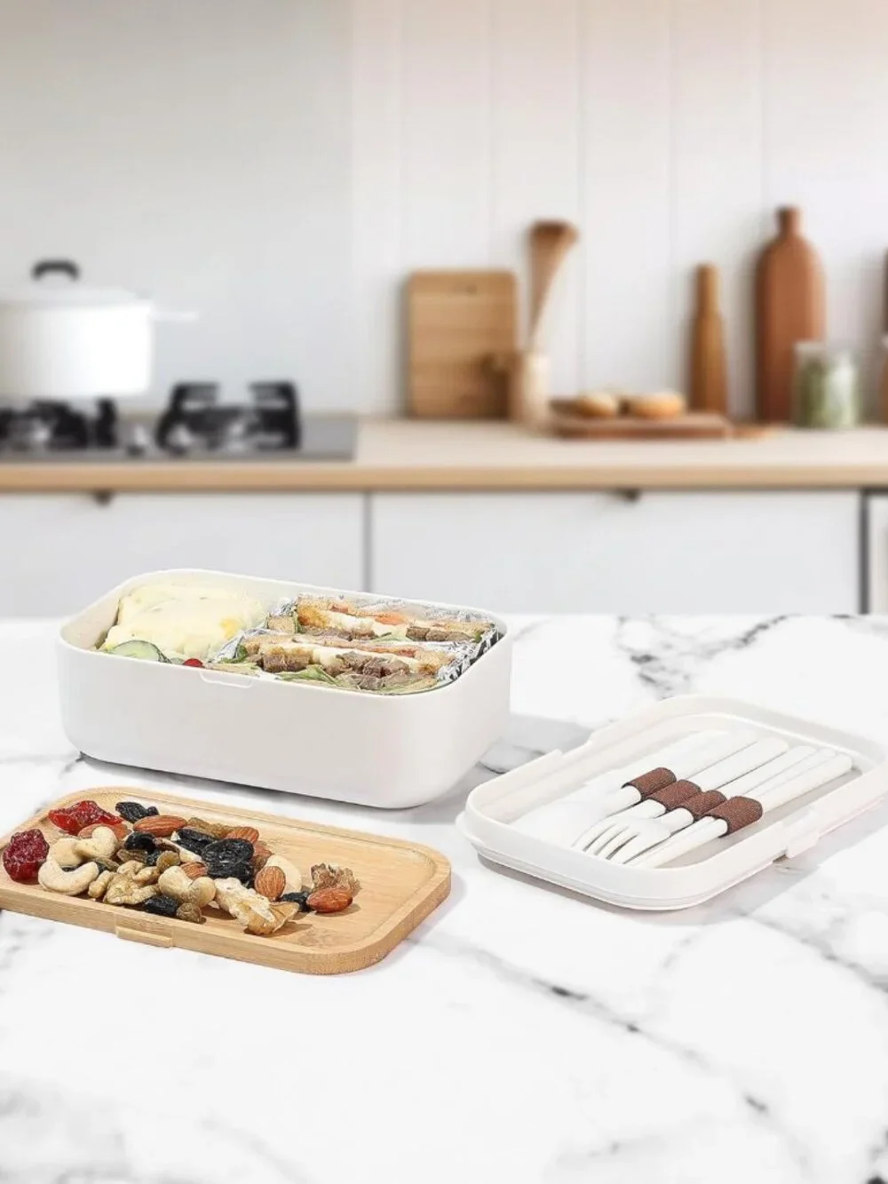 Stylish Bento Box Lunch Container - Bamboo Lid, Microwave & Dishwasher Safe